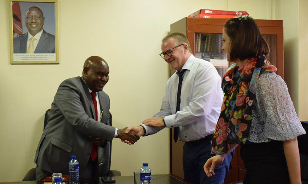 Mr. Volker Falch, Managing Director Head of International Division, Bildungswerk der Bayerischen Wirtschaft (BBW) International who was accompanied by Ms Aurelia Starringer, the Team Lead Migration and Dave Yator, BBW Kenya Representative, met the VC Prof. Benedict Mutua and explained that there is a high demand for young, well trained and talented Kenyans to work in Germany.