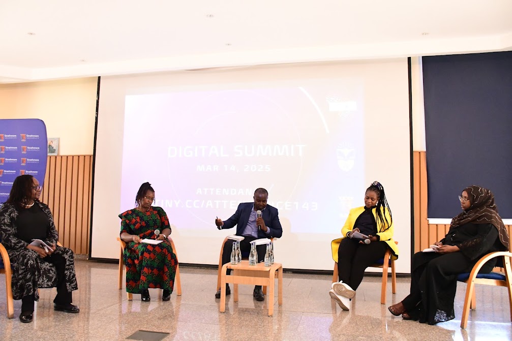 Prof. Salesio Kiura moderates a plenary session at the Digital Transformation Summit, hosted by Strathmore University in partnership with The Technical University of Kenya. The summit was made possible by the DIGITAFRICA Project.