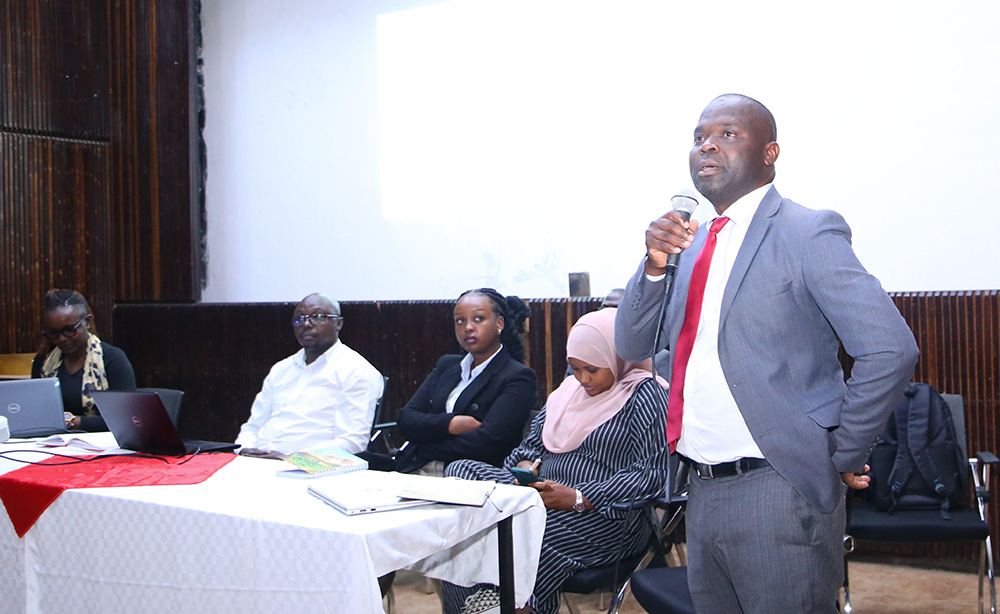 Officials from the Higher Education Loans Board (HELB) with their counterparts from University Fund during the sensitization exercise on university funding at TU-K's Lecture Theater.
