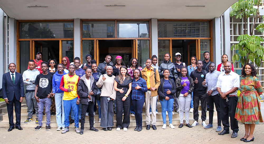 Visiting Professor, Maria Sanchez Marco from University of Alicante, Spain, in a group picture with the DVC, IAE, Prof. Paul Wambua, Chairperson, Department of Health and Biological Sciences Dr. Elizabeth Mwaniki, staff and students after the workshop