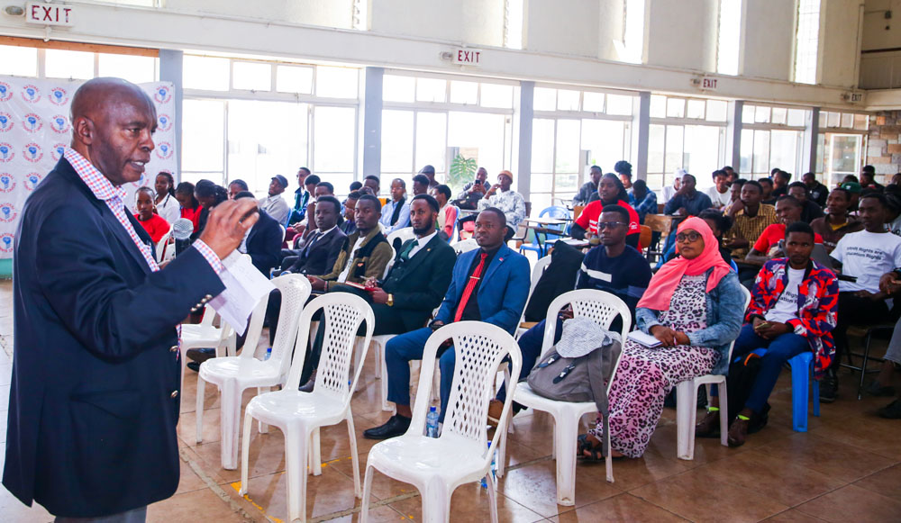 Prof. Kivutha Kibwana speaking to university student's leadership during their national convention held at TU-K 