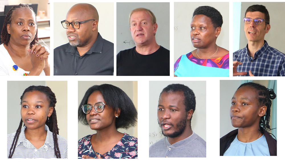 Dr. Holiness Nose (top left) alongside visiting professors from the University of the Basque Country, Spain, other academic staff and masters students (below)