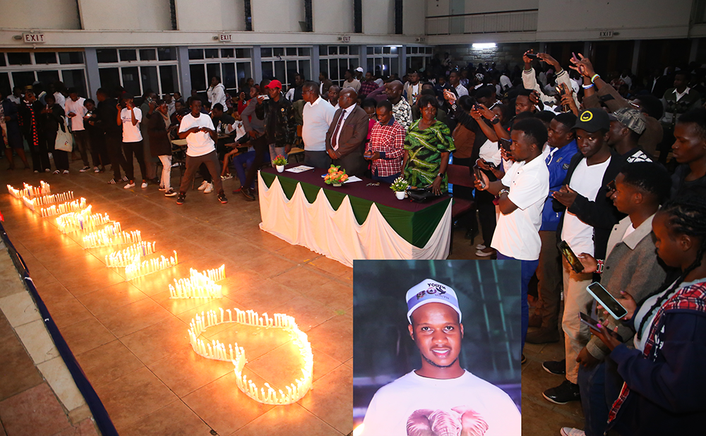 DVC ASA Prof. Maurice Amutabi lead staff and students in candle lighting during a Memorial Service held at the Main Hall