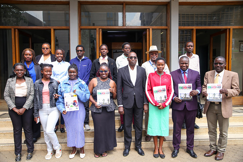 Veteran Journalists from Standard Media with Department of Creative Arts and Media Lecturers and students after the seminar