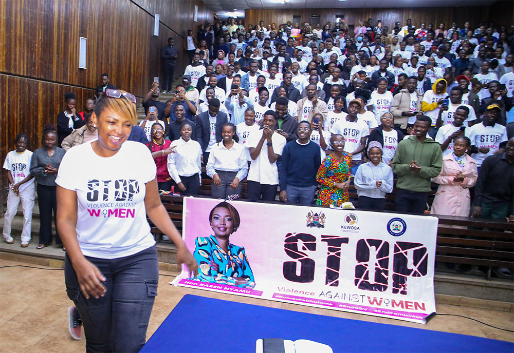 Senator Karen Nyamu at Lecture Theatre when she launched campaign against Gender-Based Violence
