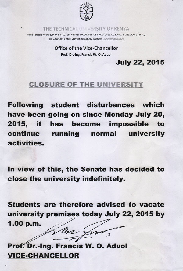 University Closure Notice