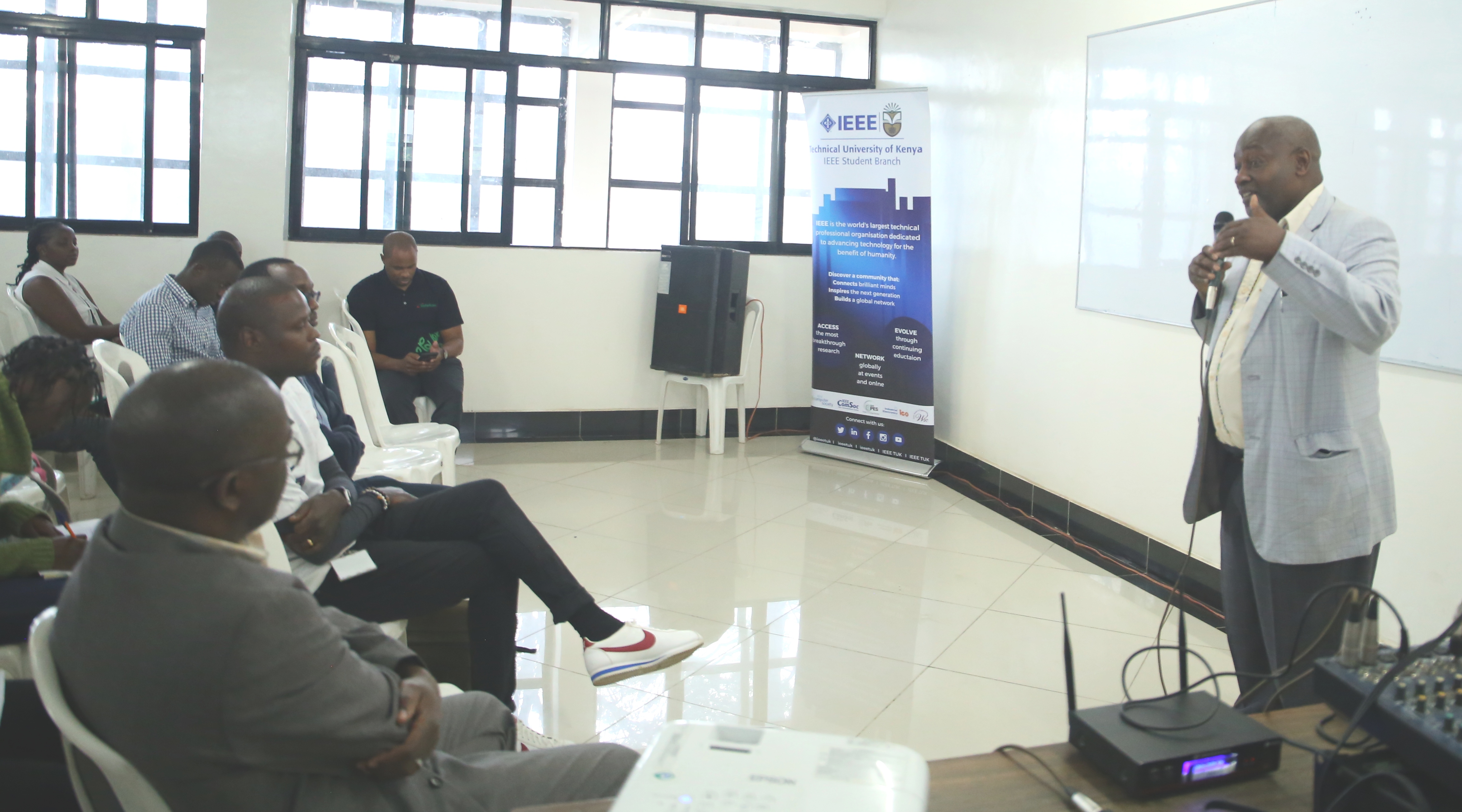 Prof. Francis Gatheri, Executive Dean, Faculty of Applied Sciences and Technology, giving wise counsel to the workshop attendees.