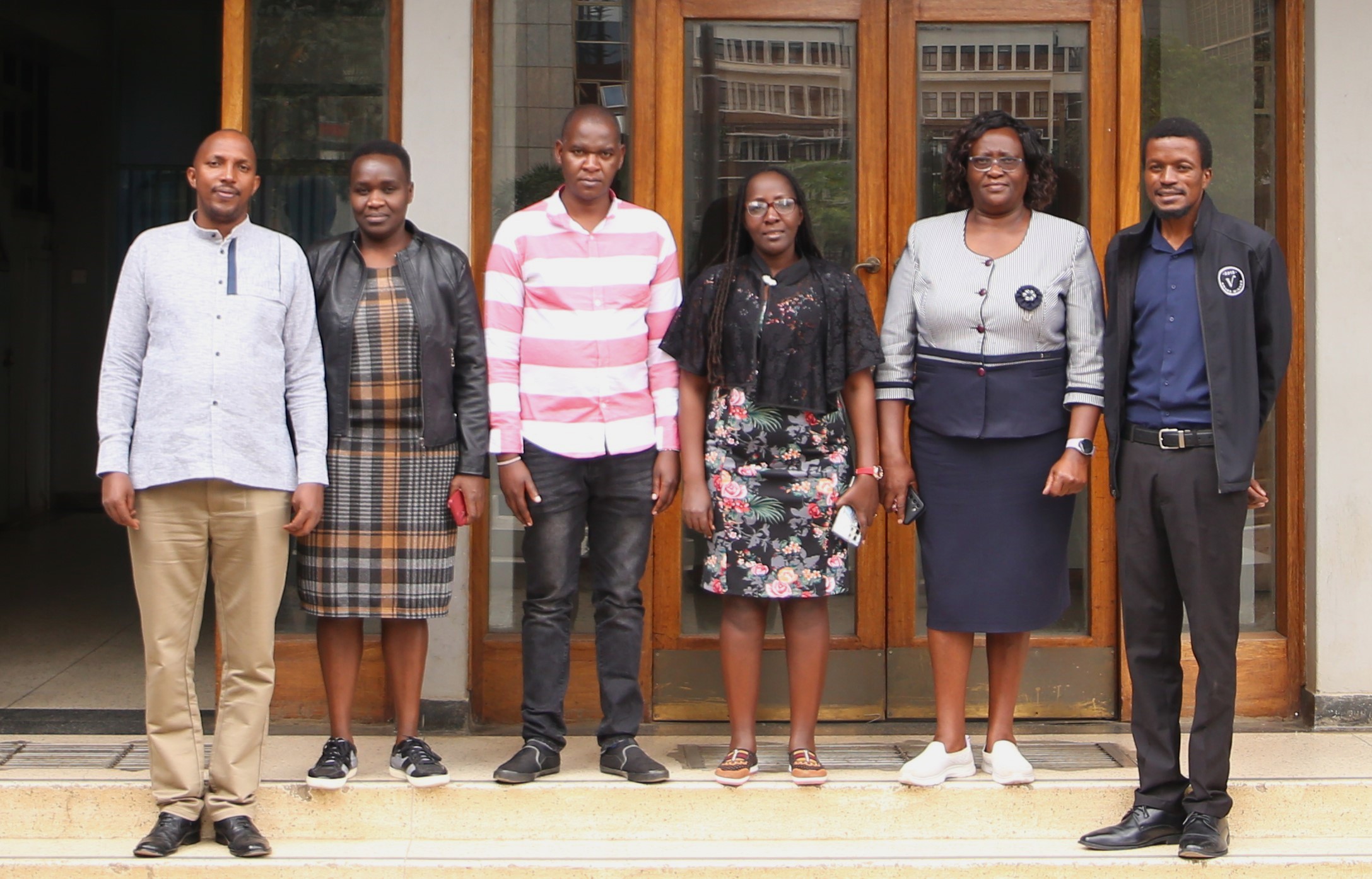 From left Dr. Fabrice Musana (University of Rwanda), Dr. Zipporah Gichana (Kisii University), Dr. Martin Njogu (Chuka University), Dr Marie Chantal (University of Rwanda), Dr Jane Oteki (TU-K), Dr Evance Mbao (TU-K) in a group picture after holding a workshop at TU-K.