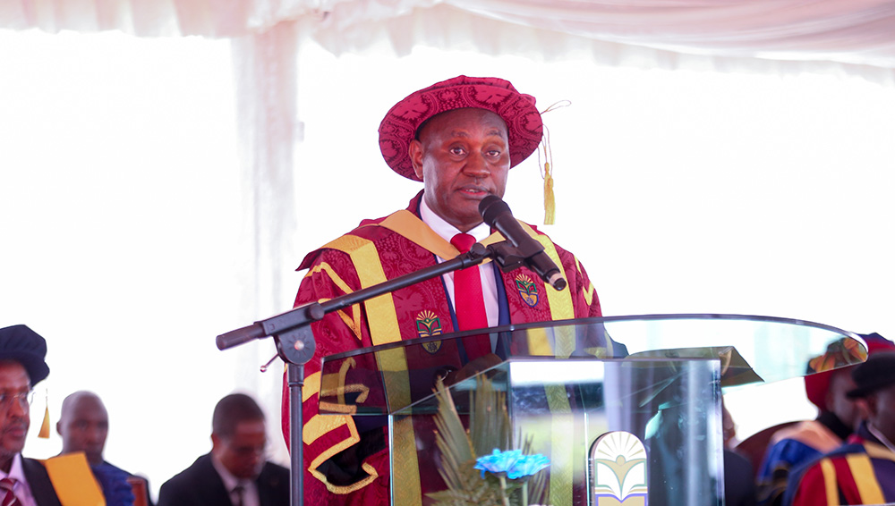 The VC, Prof. Benedict Mutua maks his speech during the 14th graduation ceremony