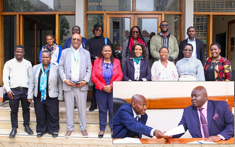 A delegation from Integrated Food Security Phase Classification for Acute Malnutrition led by the Regional Director, Mr. Belihu Negesse with staff from Department of Health & Biomedical Sciences. DVC, ASA, Prof. Maurice Amutabi received the team