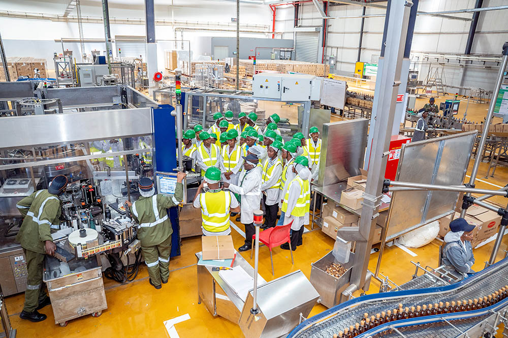 Food Science and Technology students when they toured KWAL Kenya Wine Agencies at Tatu City. Photo courtesy of KWAL