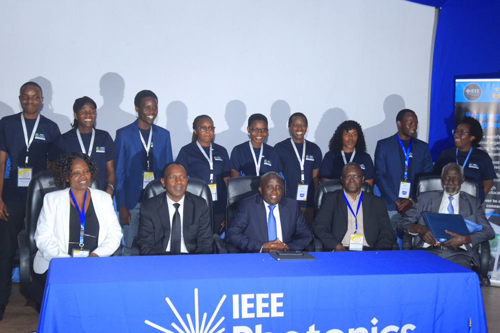 Eng. John Tanui, Prof. Paul Wambua, Prof. Edwin Ataro, and Prof. Robert Jallang’o Akello, SEEE, with the IEEE TU-K Student leaders and Cecilia Otieno 